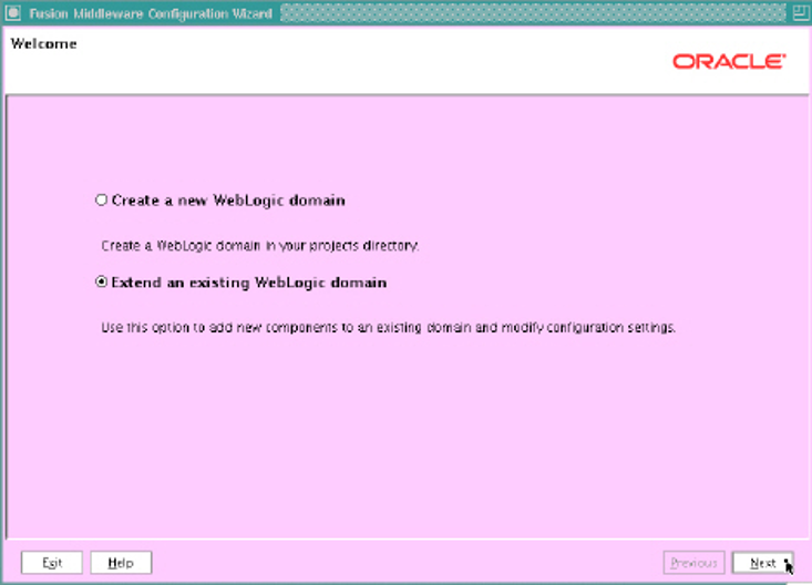 Extend an existing WebLogic domain