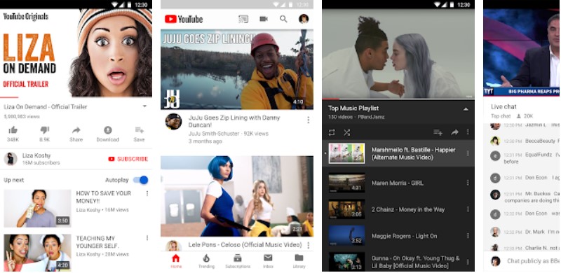 Youtube app homepage