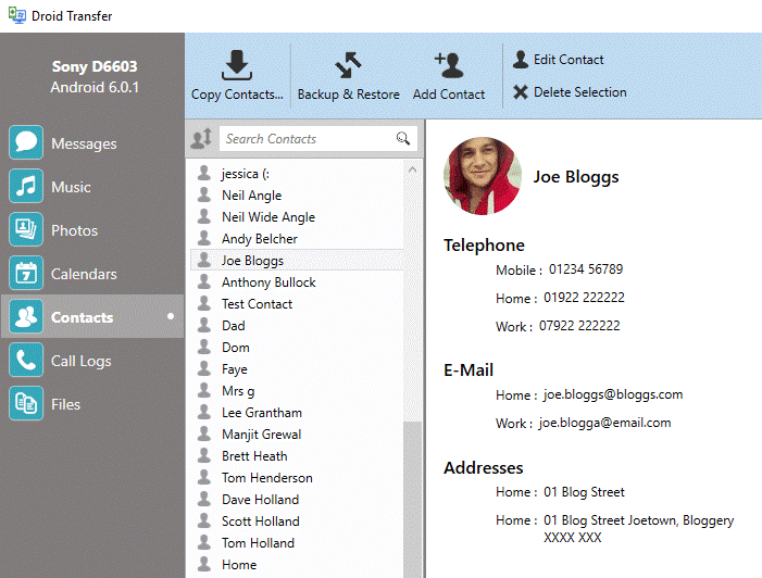 Droid transfer phone contacts